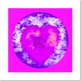 PINK LOVE HEART CIRCLE, PURPLE AND PINK, HANDWRITTEN WORD LOVE Posters and Art